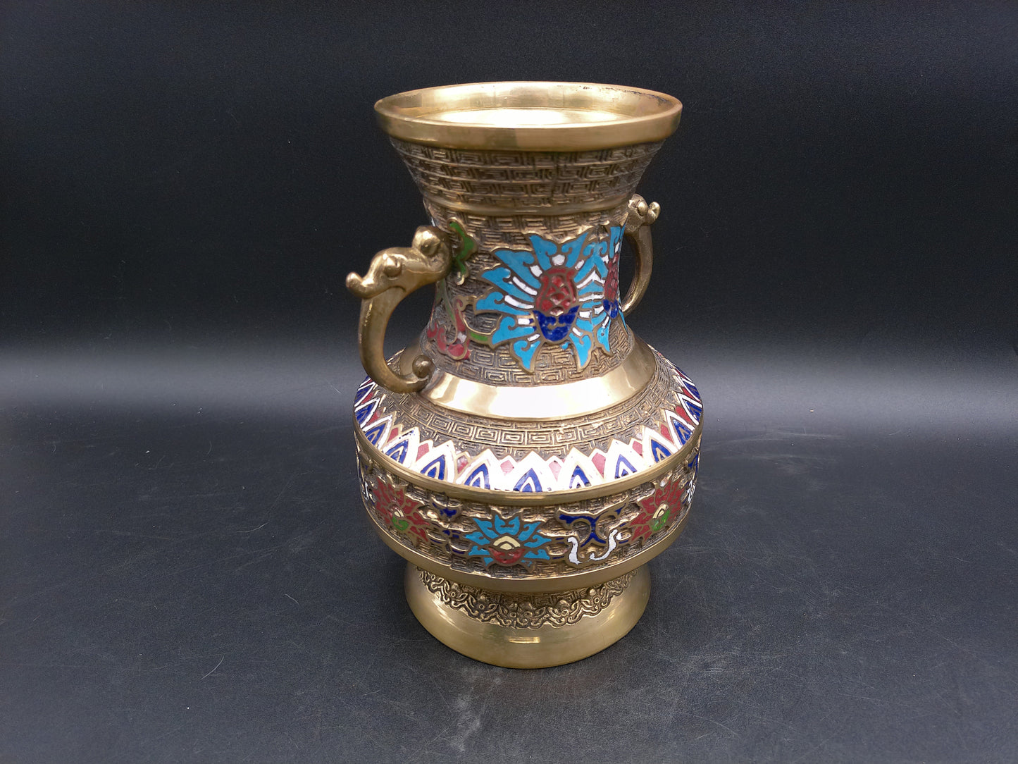 Japanese Japan Enamel Decorative Brass Vase Vintage