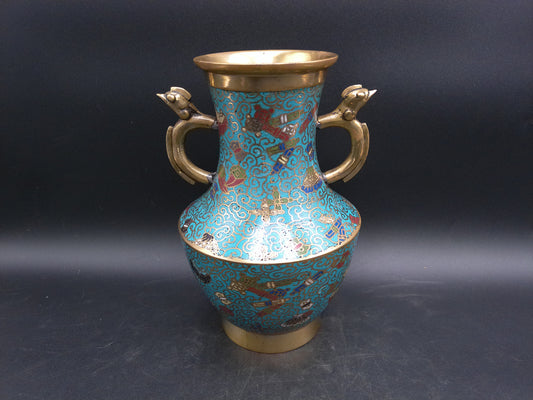 Japanese Enamel Decorative Bronze Vase 20th Century Vintage