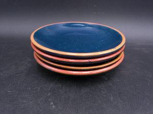 Pottery Juice Berry Blue and Orange Yellow Rim Salad Plate Set of 4 Vintage