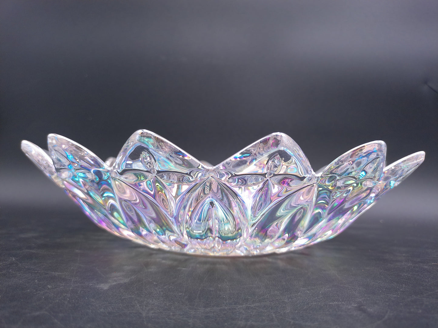Iridescent Federal Glass Serving Bowl Carnival Glass Etched Scalloped Edge