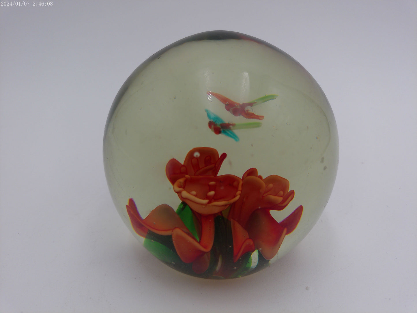 Antique Butterfly and Flowers Paperweight