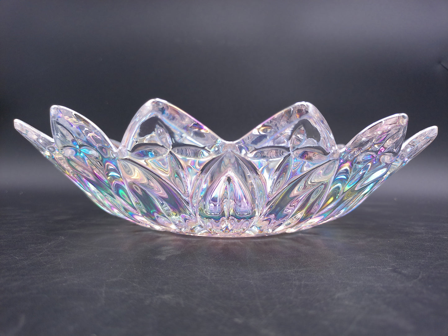 Iridescent Federal Glass Serving Bowl Carnival Glass Etched Scalloped Edge