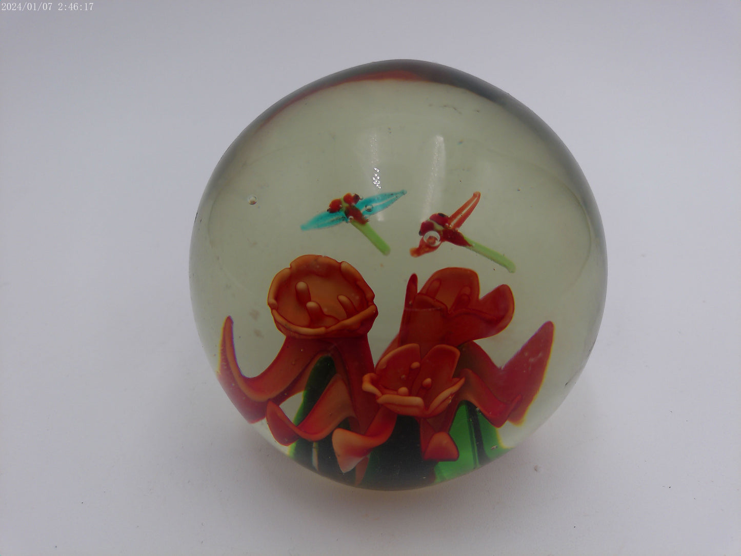 Antique Butterfly and Flowers Paperweight