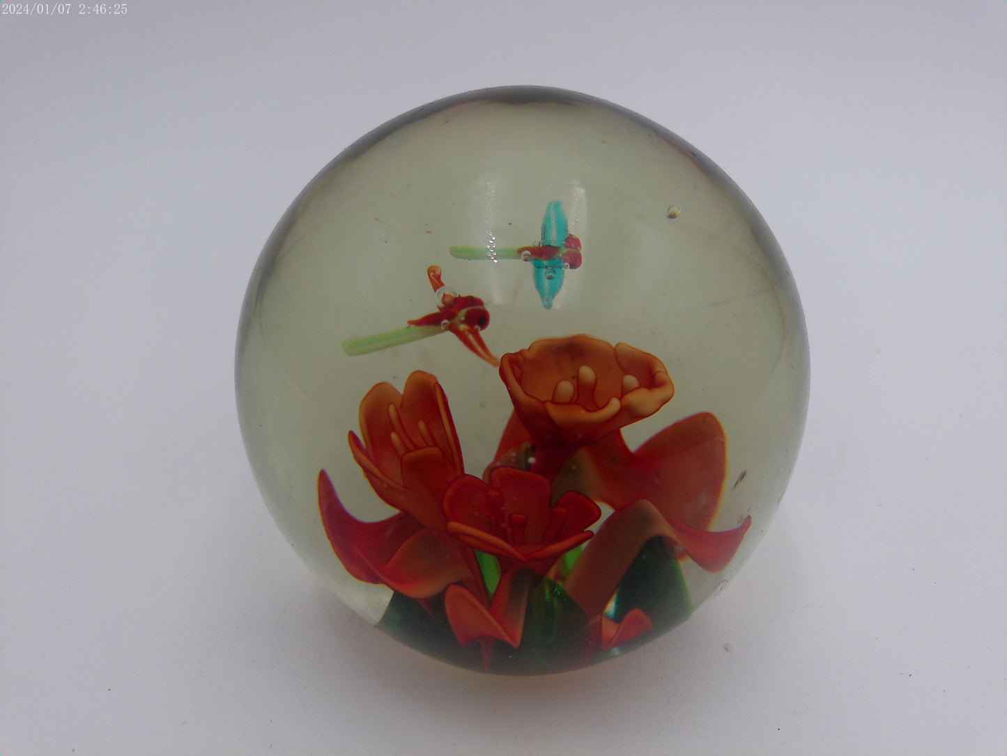 Antique Butterfly and Flowers Paperweight