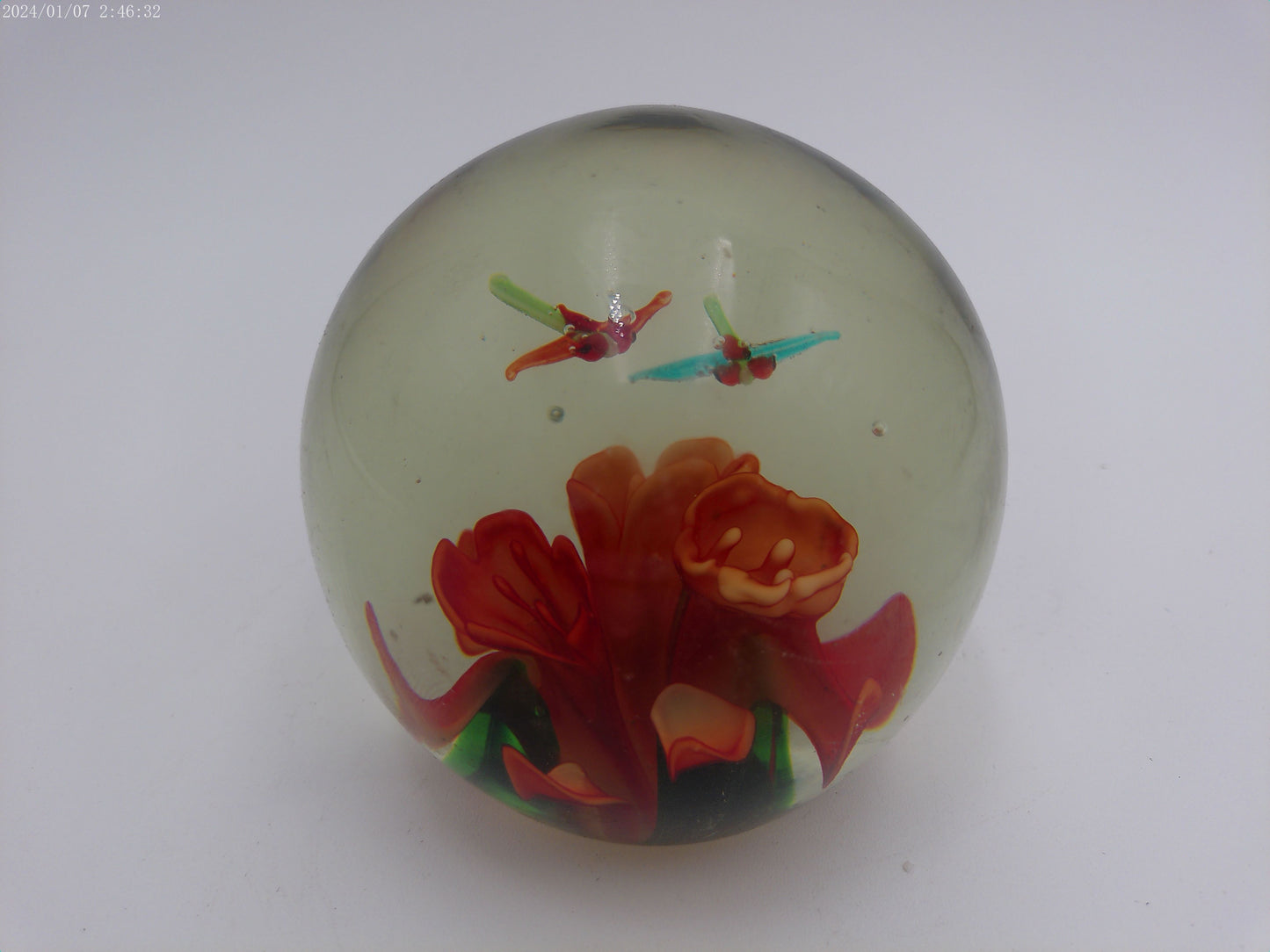 Antique Butterfly and Flowers Paperweight