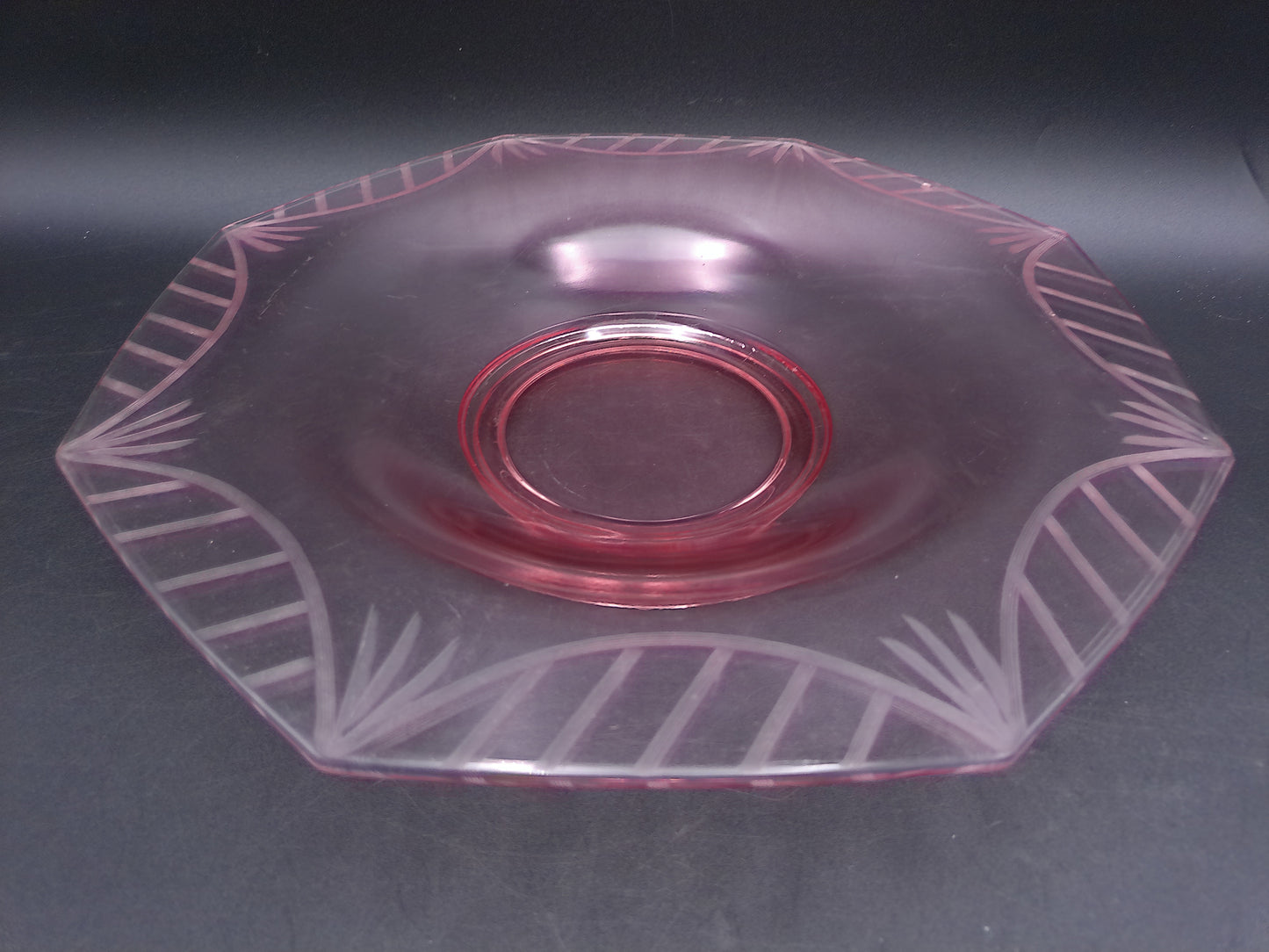 Octagonal Pink Depression Glass Plate Bowl Vintage