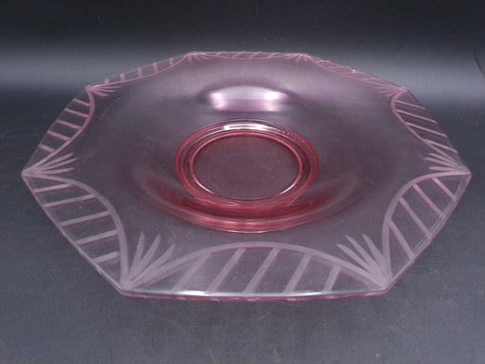 Octagonal Pink Depression Glass Plate Bowl Vintage