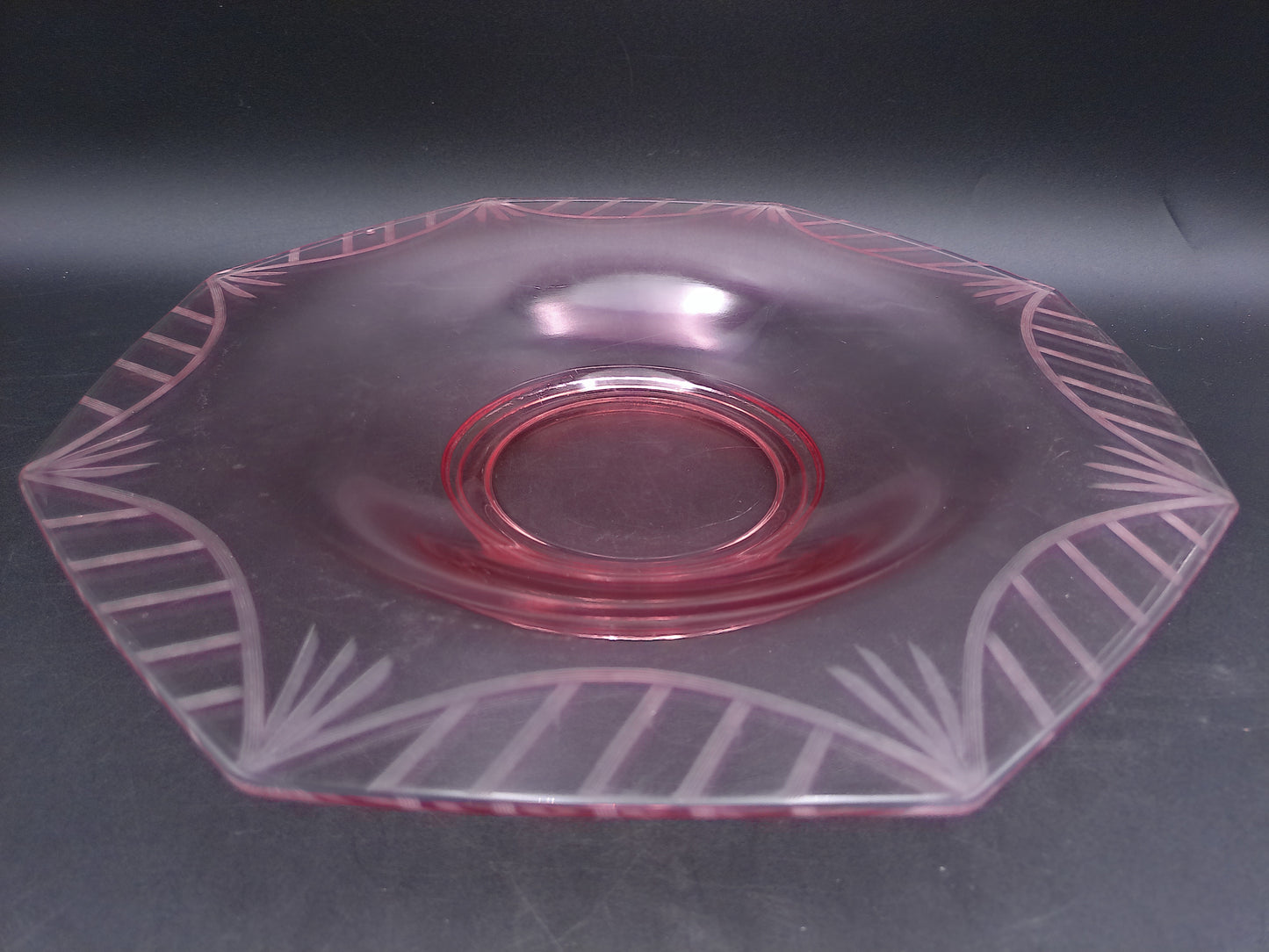 Octagonal Pink Depression Glass Plate Bowl Vintage