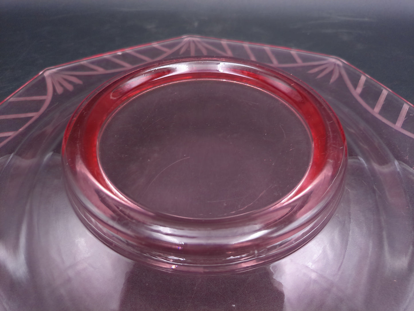 Octagonal Pink Depression Glass Plate Bowl Vintage
