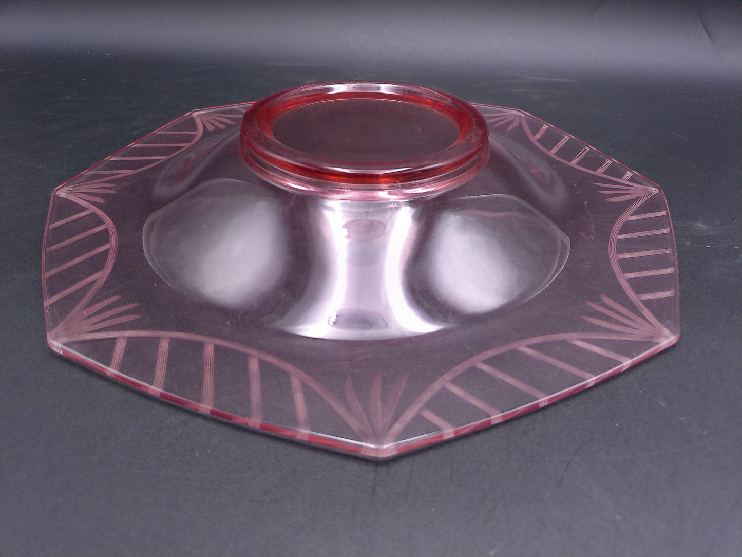 Octagonal Pink Depression Glass Plate Bowl Vintage