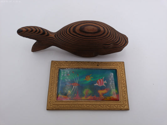 Wooden Hand Craved Fish with bonus framed fish