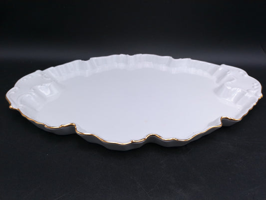 Poreclain Dish Serving Tray with Gold Plated Rim by Haas and Czjzek From Czech Republic
