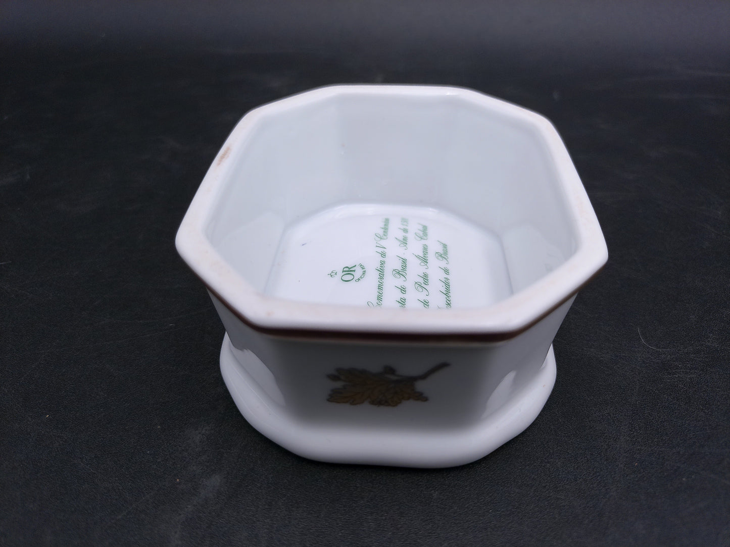 Gold Plated Rims Trinket Box 8 Sided Porcelain  Made in Brazil