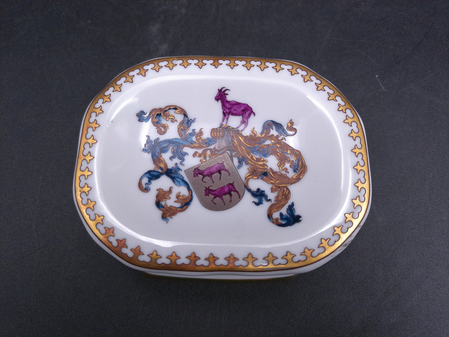 Gold Plated Rims Trinket Box 8 Sided Porcelain  Made in Brazil
