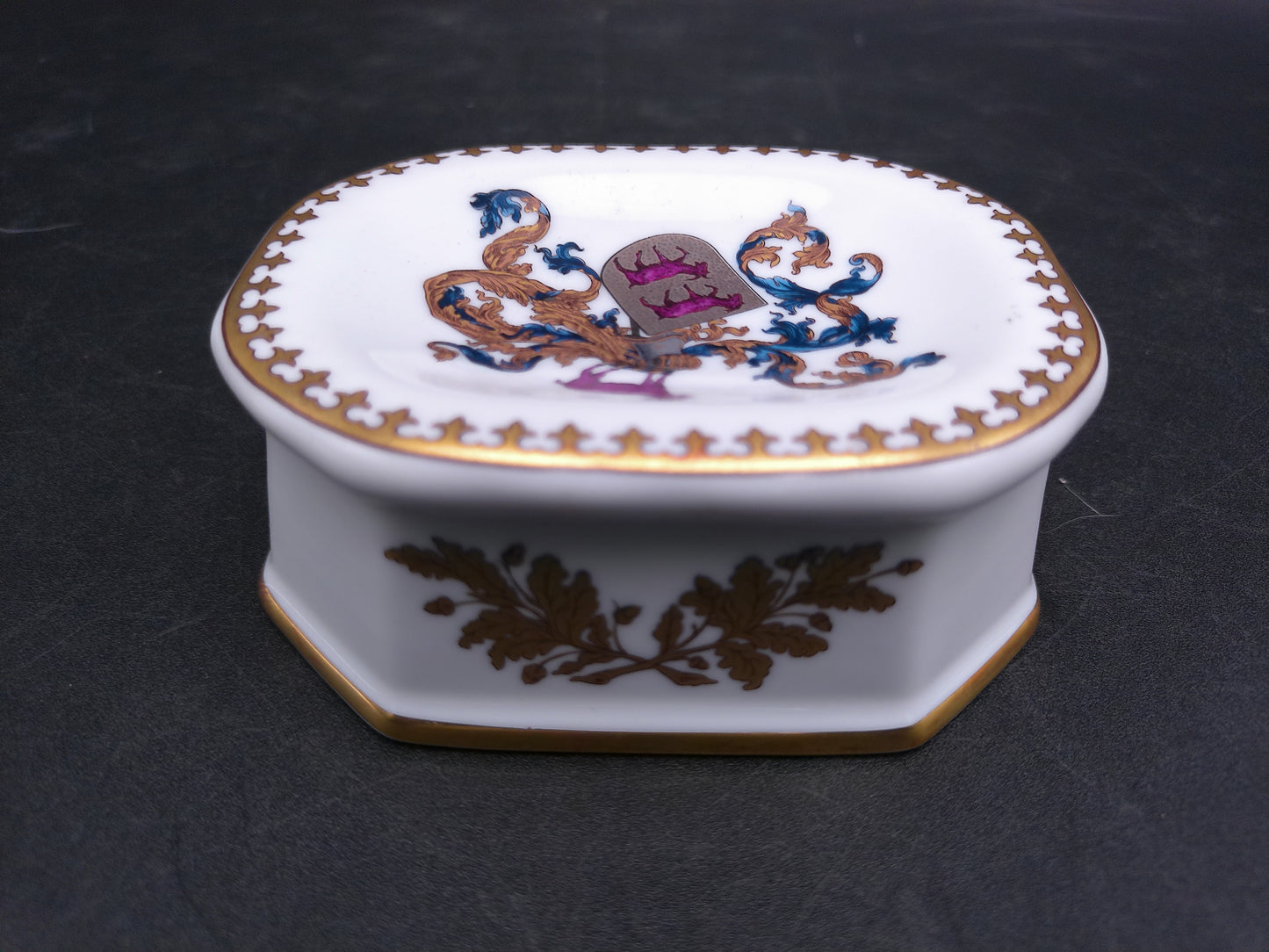 Gold Plated Rims Trinket Box 8 Sided Porcelain  Made in Brazil