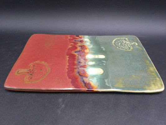 Ceramic Tray multi-color with tree of life trees Vintage