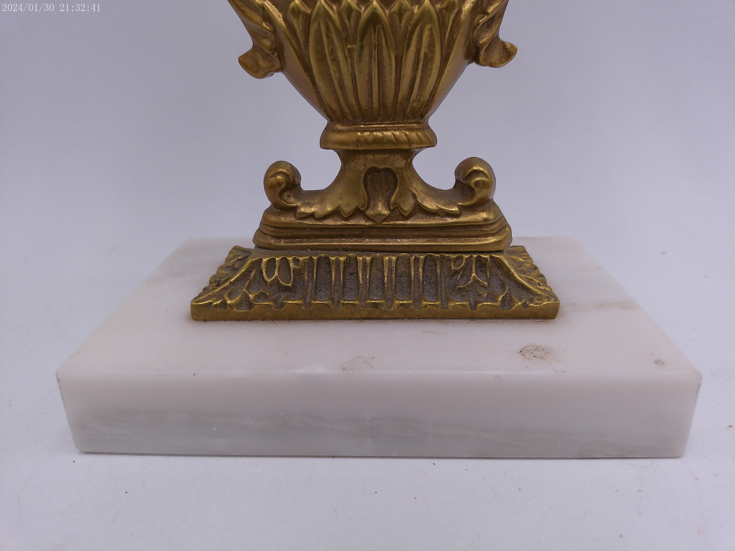 Antique Gilt Goddess Fortuna Triple Girandole Candelabra Candle Stand on Marble Base
