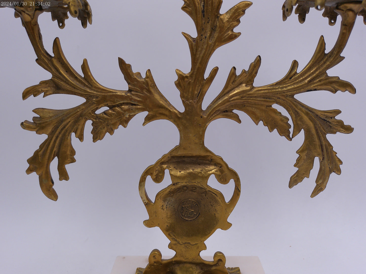 Antique Gilt Goddess Fortuna Triple Girandole Candelabra Candle Stand on Marble Base