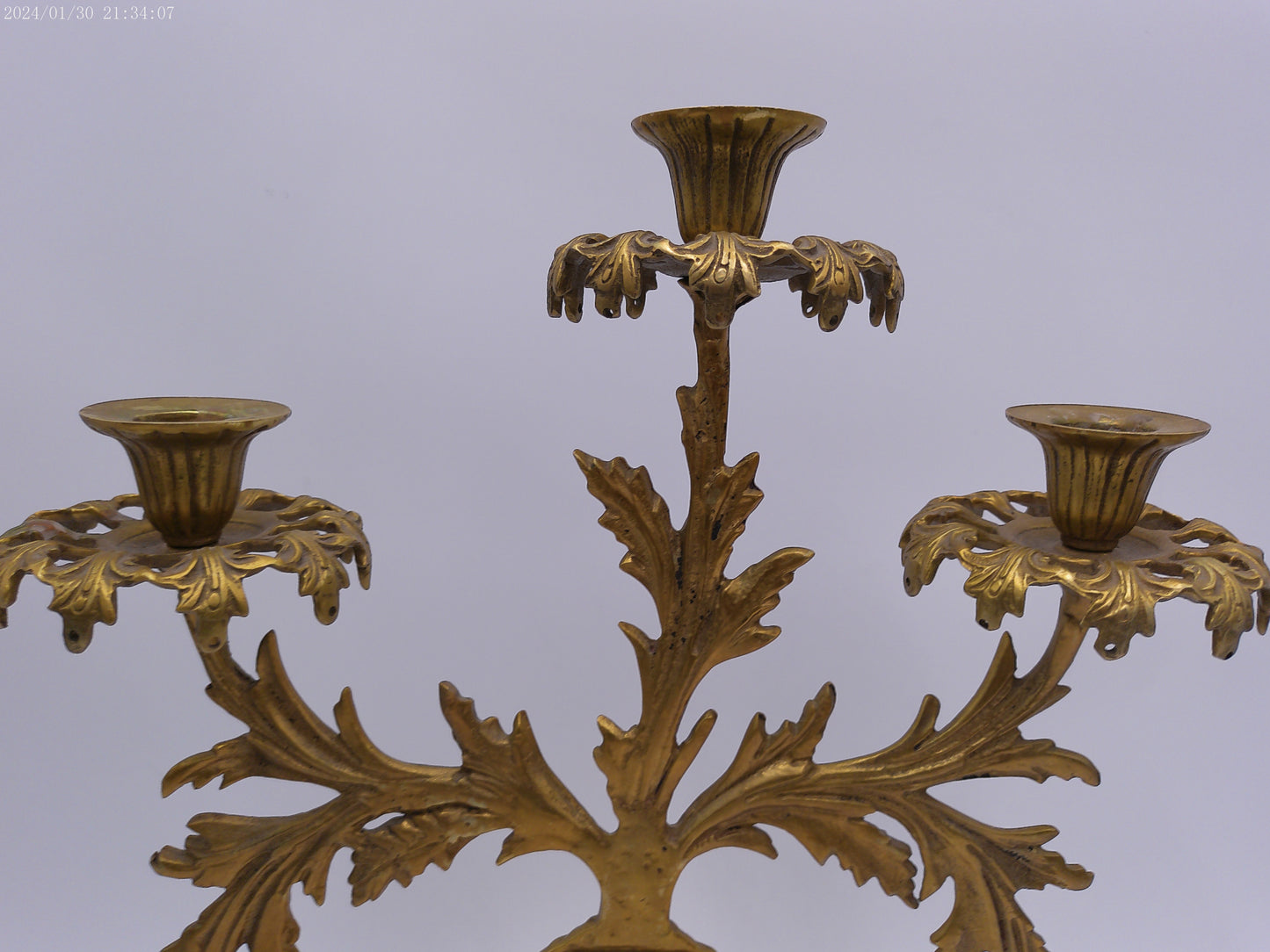 Antique Gilt Goddess Fortuna Triple Girandole Candelabra Candle Stand on Marble Base