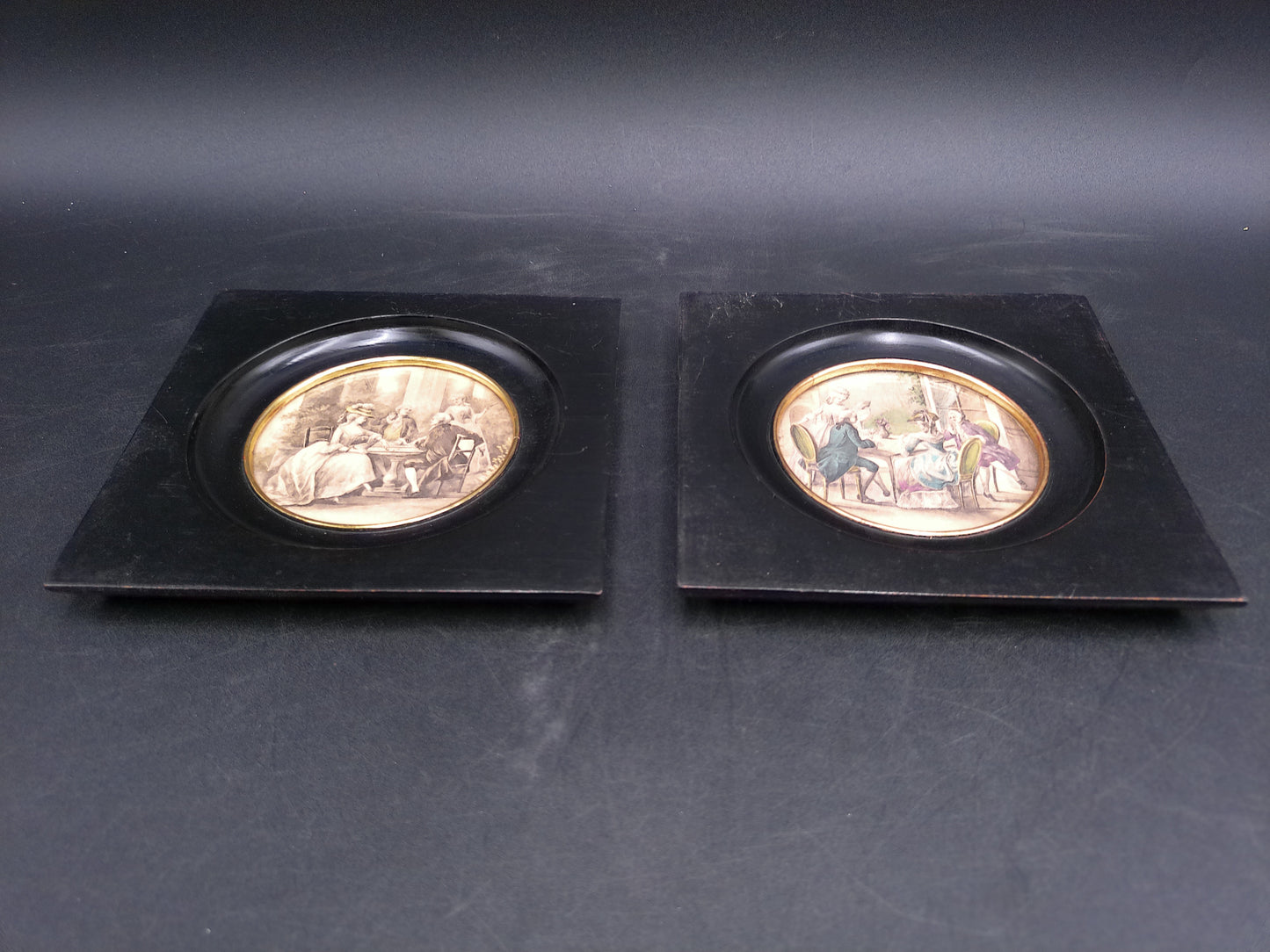 Pair of Minature Pictures With Gold Plated Rings Vintage Raubach & Wiomer St Gallen
