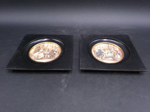 Pair of Minature Pictures With Gold Plated Rings Vintage Raubach & Wiomer St Gallen