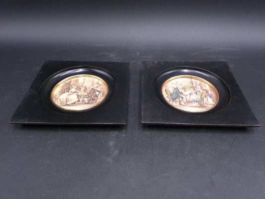 Pair of Minature Pictures With Gold Plated Rings Vintage Raubach & Wiomer St Gallen