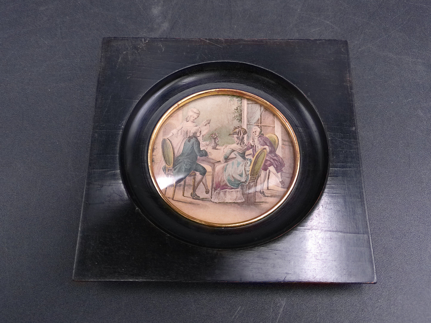 Pair of Minature Pictures With Gold Plated Rings Vintage Raubach & Wiomer St Gallen