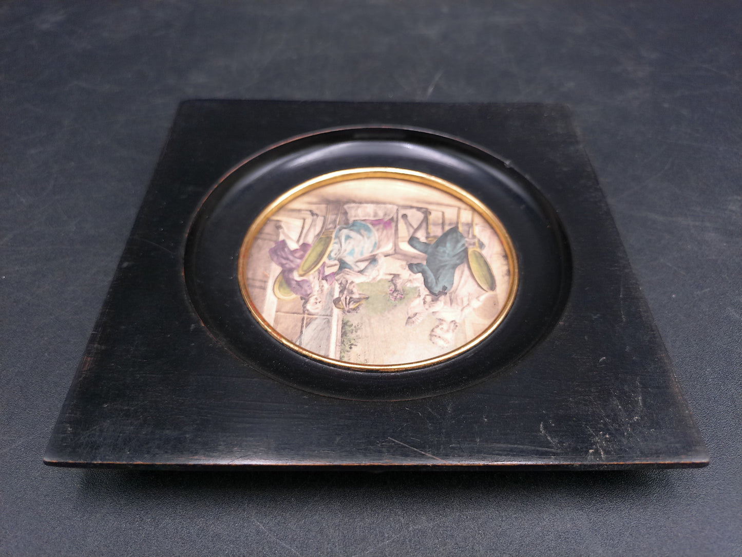 Pair of Minature Pictures With Gold Plated Rings Vintage Raubach & Wiomer St Gallen