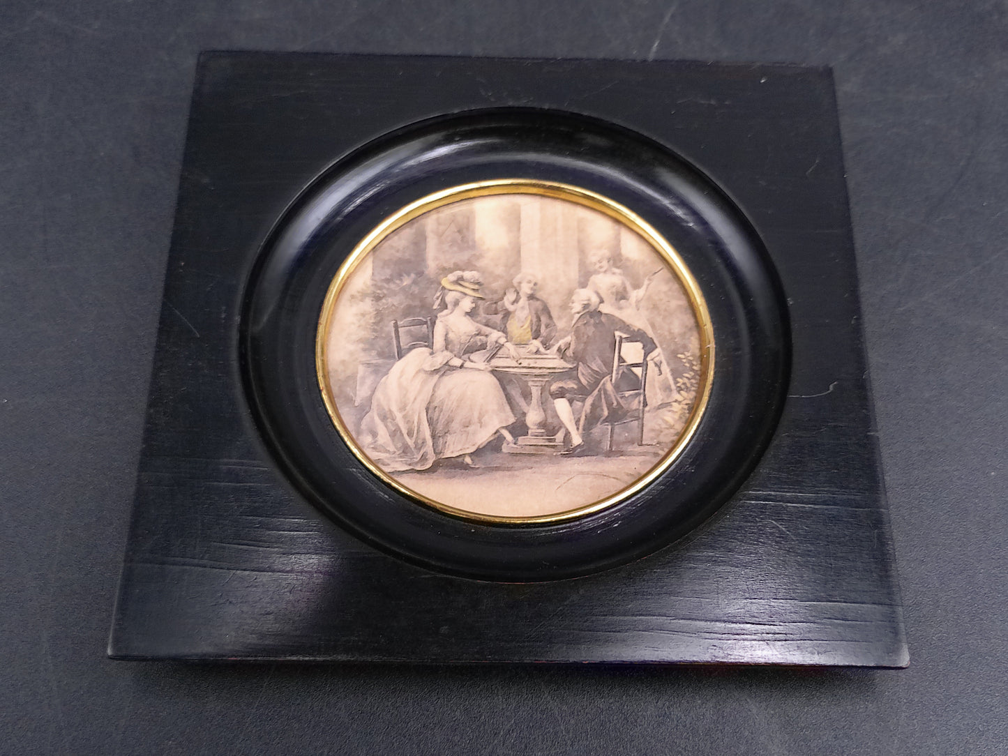 Pair of Minature Pictures With Gold Plated Rings Vintage Raubach & Wiomer St Gallen