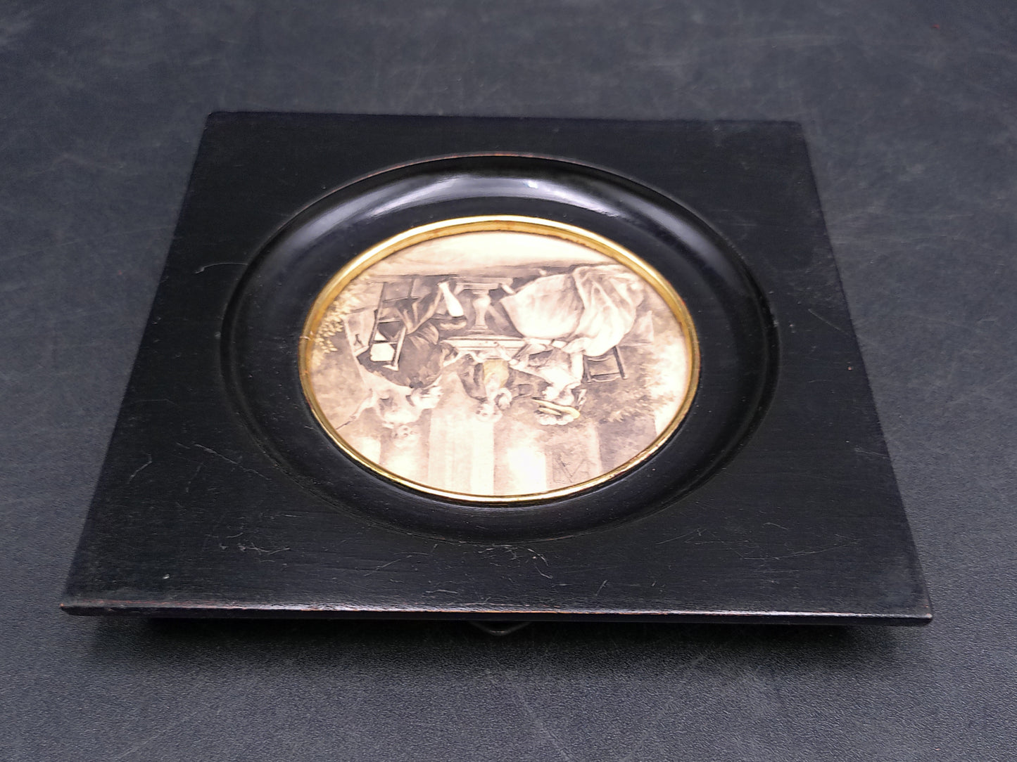 Pair of Minature Pictures With Gold Plated Rings Vintage Raubach & Wiomer St Gallen