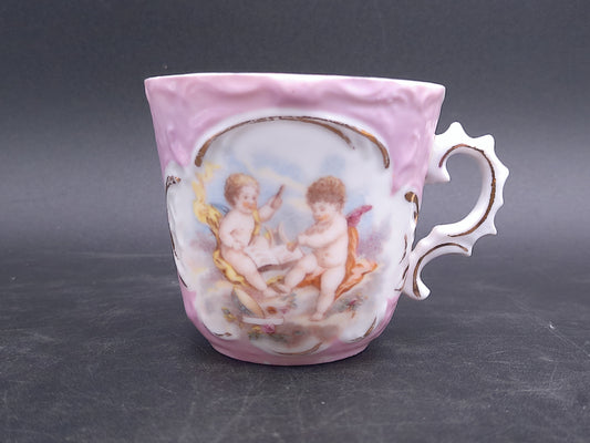 Tea Coffee Cup Beautiful Design Gold Plated Lines with Cute Cherubs From the 1950s