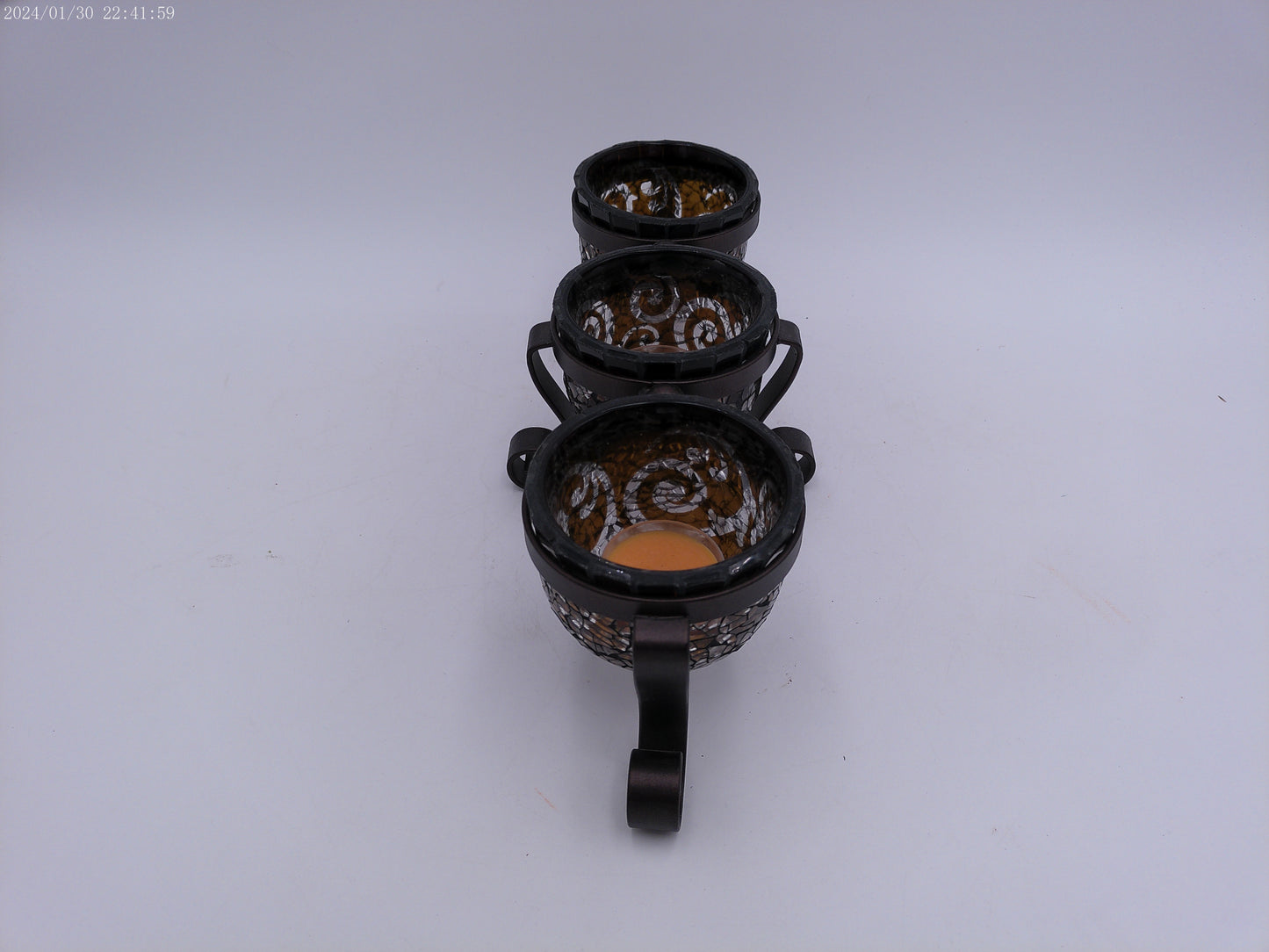 Party Lite* Amaretto Swirl * 3 Light Mosaic Tealight Holder