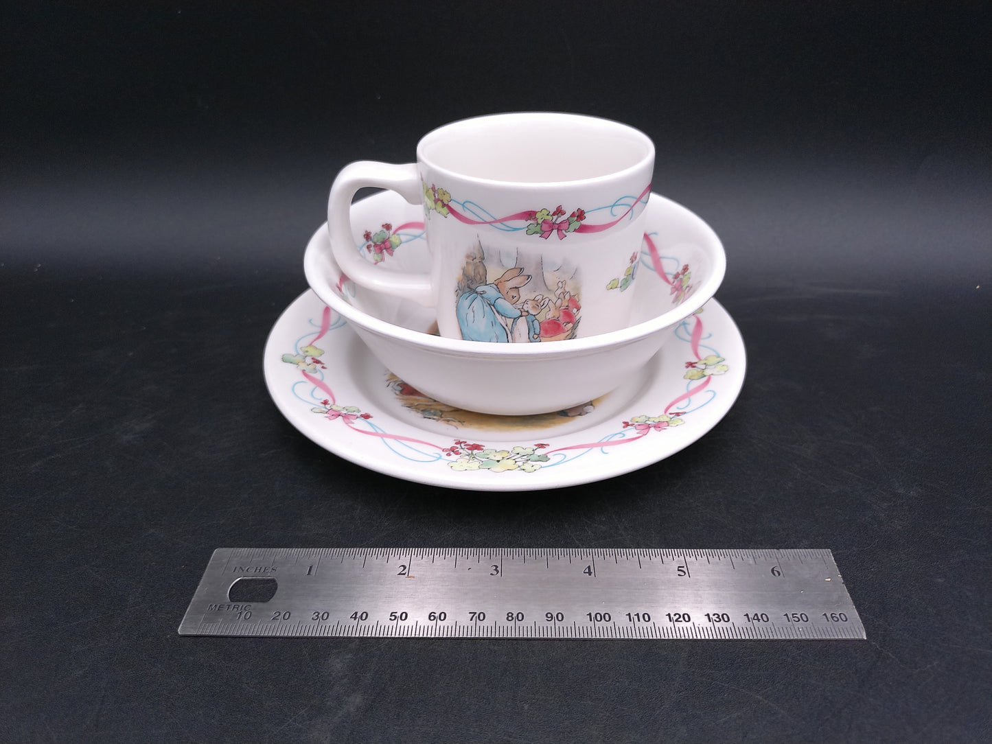 Peter Rabbit Childrens Dish, Plate and Cup  Made by Wedgwood "For your Christening"