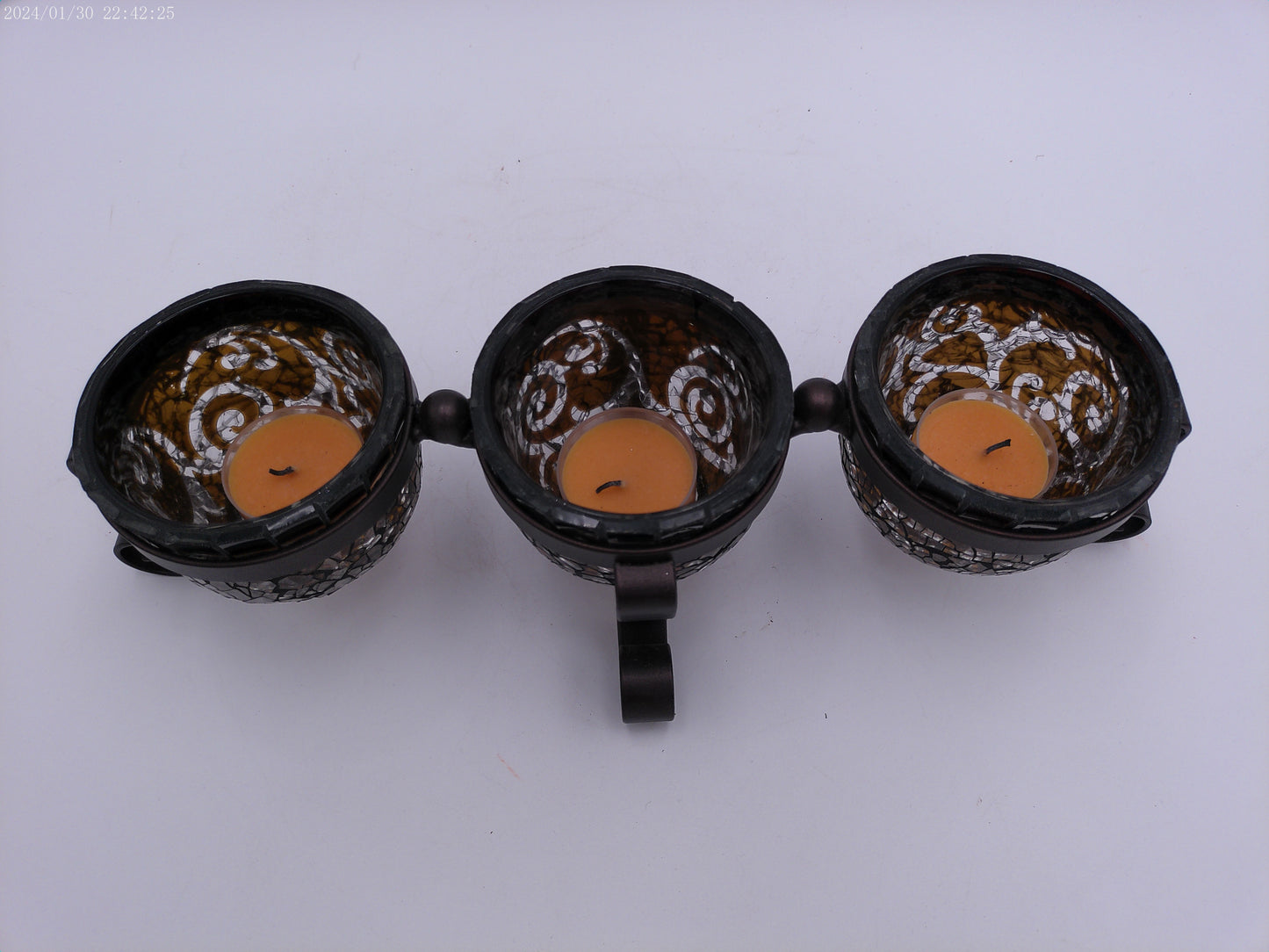 Party Lite* Amaretto Swirl * 3 Light Mosaic Tealight Holder