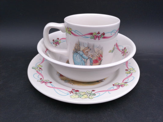 Peter Rabbit Childrens Dish, Plate and Cup  Made by Wedgwood "For your Christening"