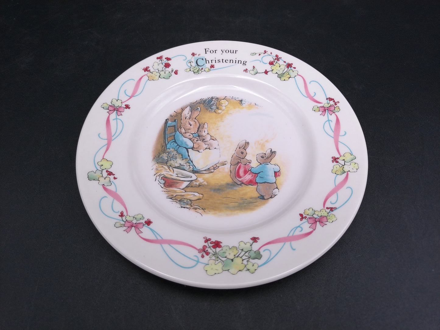 Peter Rabbit Childrens Dish, Plate and Cup  Made by Wedgwood "For your Christening"