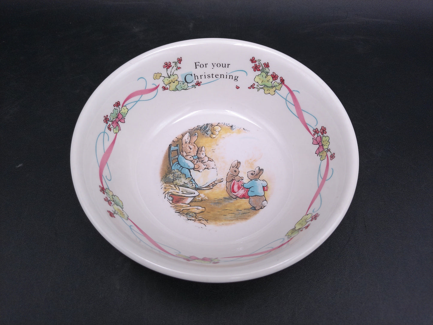 Peter Rabbit Childrens Dish, Plate and Cup  Made by Wedgwood "For your Christening"