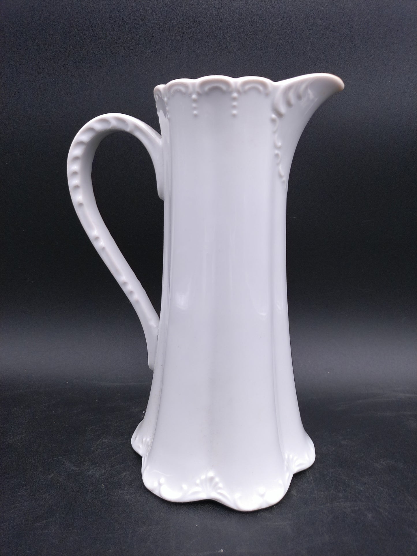 White Embossed Pitcher Decorative Design Vintage