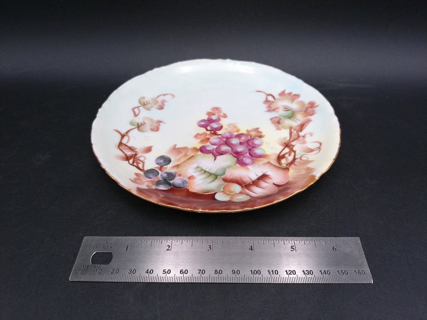 Decorative Plate with Hand Painted Graphs 22k Karat Gold Rim Bavarian Porcelain by R.C. Versaille