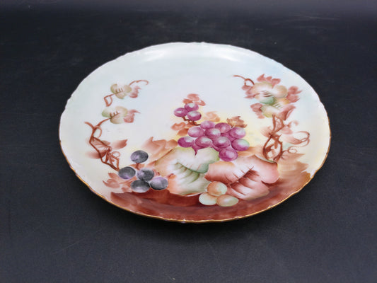 Decorative Plate with Hand Painted Graphs 22k Karat Gold Rim Bavarian Porcelain by R.C. Versaille