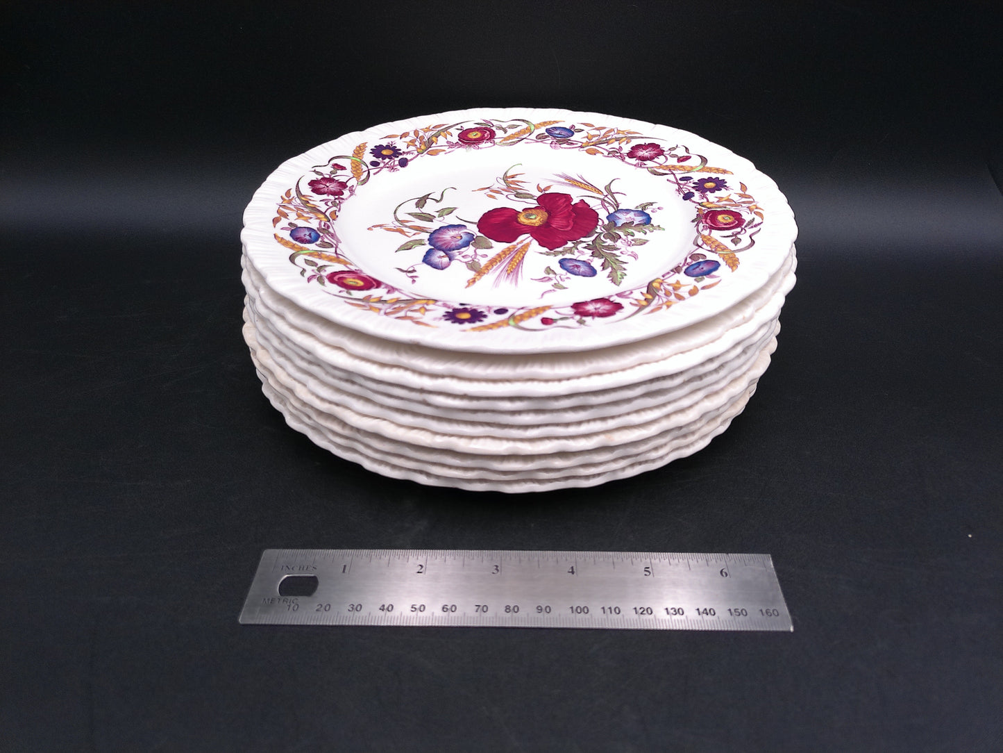 Cornflower Wedgwood Decorative Plates Set of 10 Floral Design Vintage Colorful