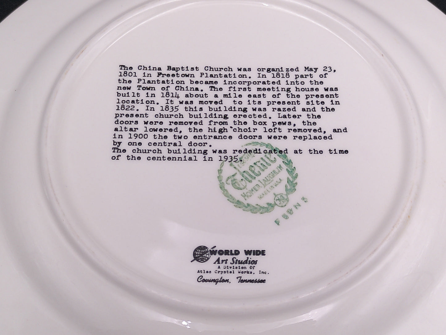 Collector Plate - China Baptist Church World Wide Art Studios Vintage