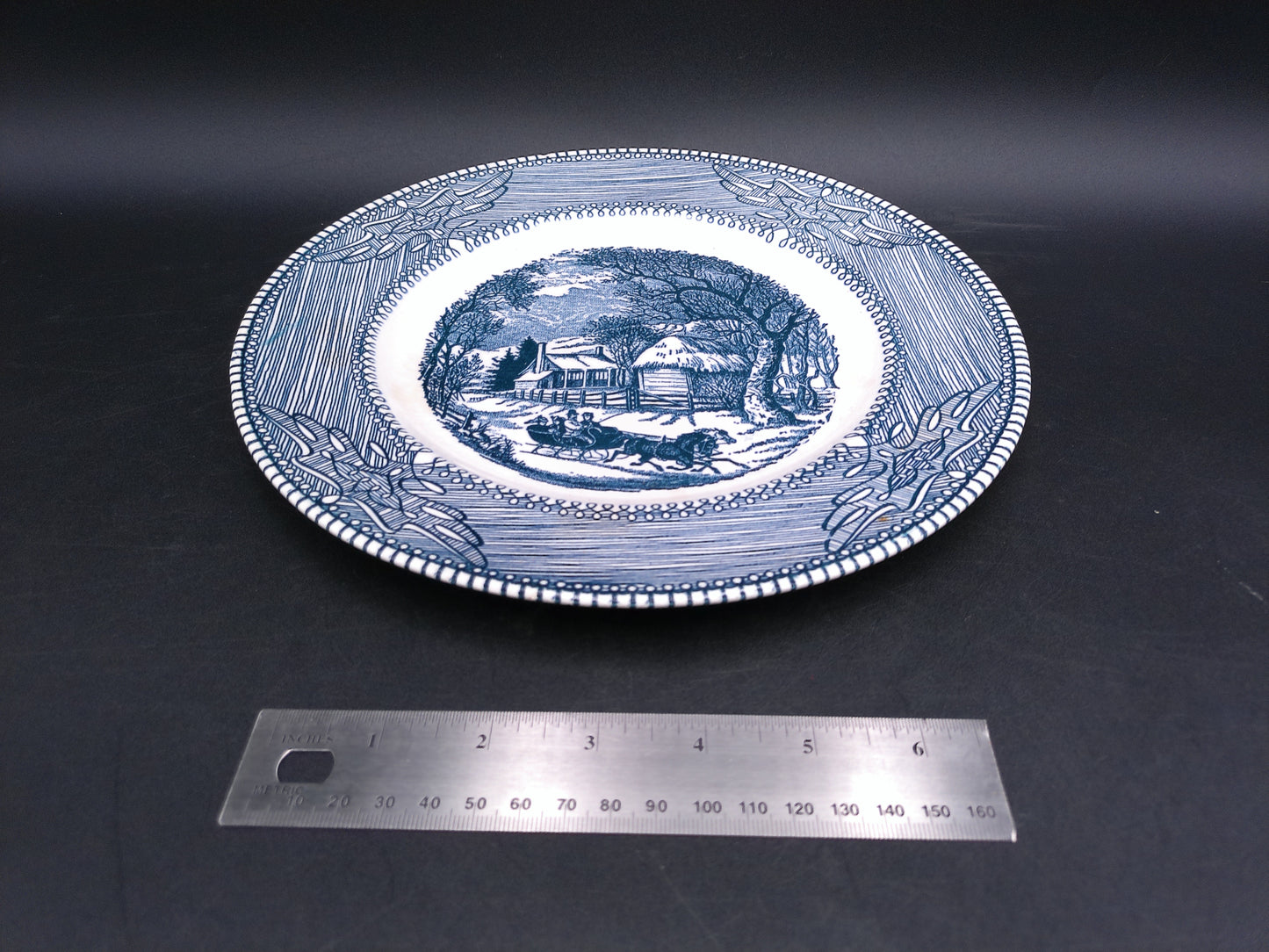 Currier & Ives by Mount Clemens China Dinner Plate Blue and White Transferware