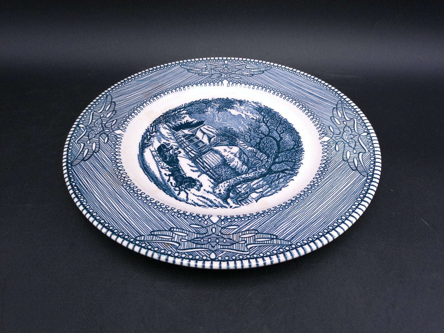 Currier & Ives by Mount Clemens China Dinner Plate Blue and White Transferware