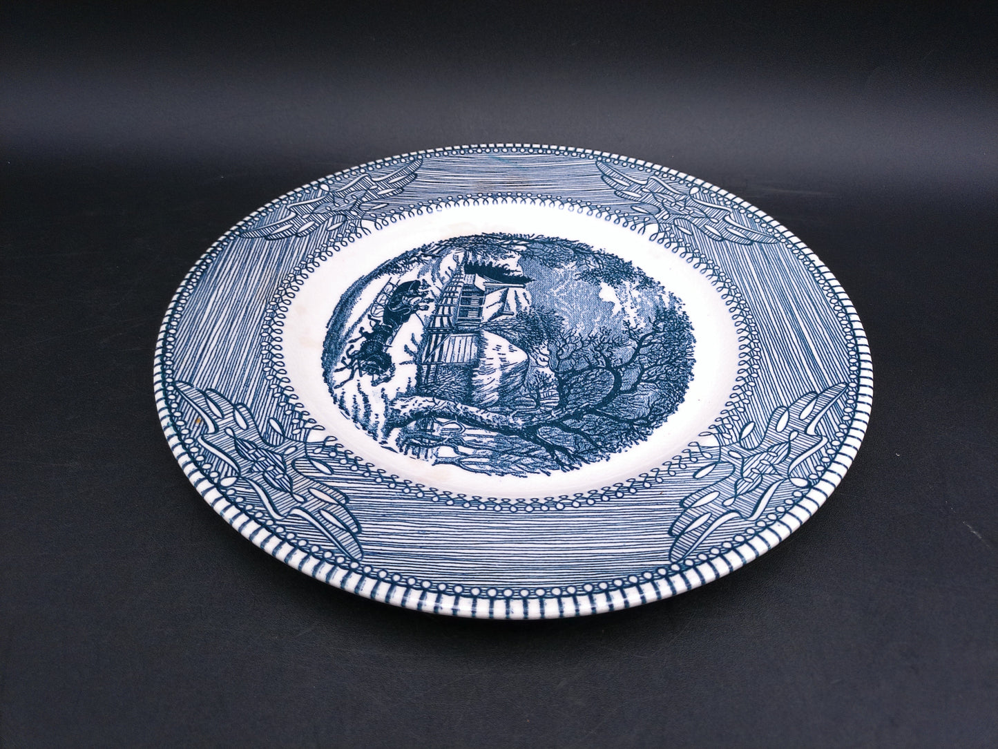 Currier & Ives by Mount Clemens China Dinner Plate Blue and White Transferware