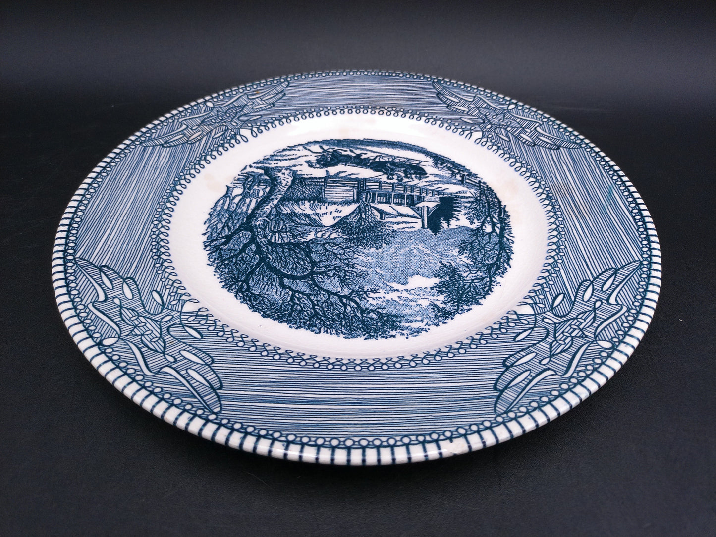 Currier & Ives by Mount Clemens China Dinner Plate Blue and White Transferware