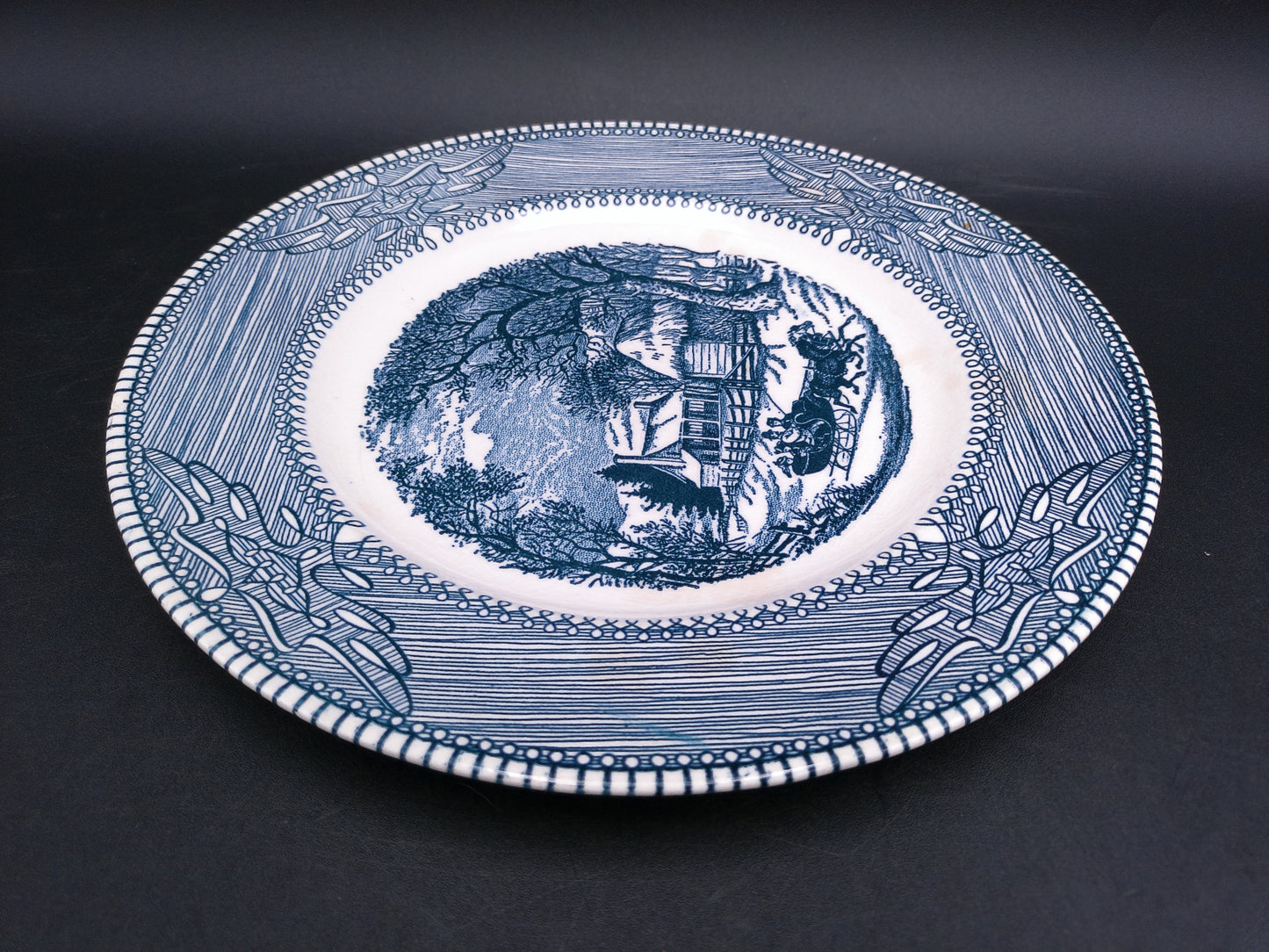 Currier & Ives by Mount Clemens China Dinner Plate Blue and White Transferware