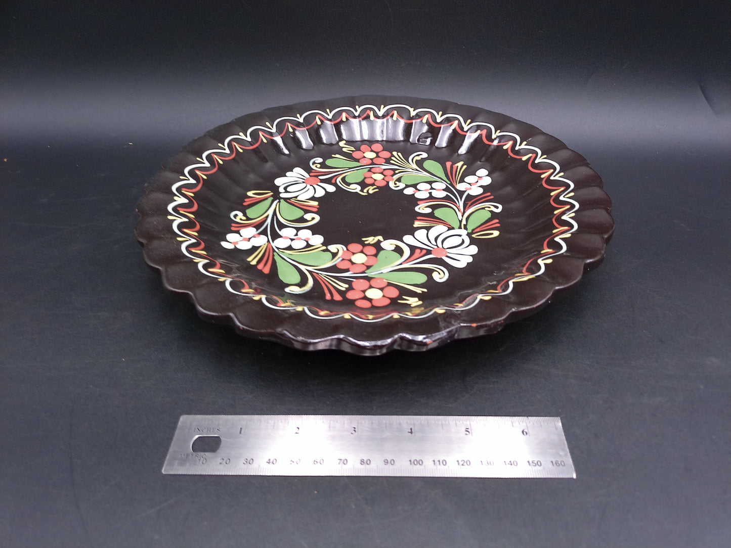 Colorful Hand Painted Plate Dish Bowl Floral Design Vintage