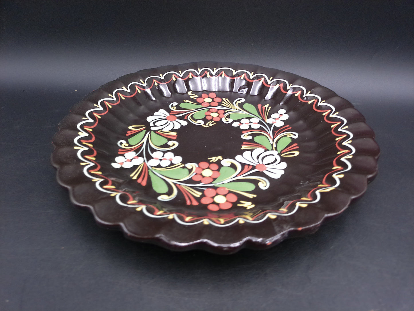 Colorful Hand Painted Plate Dish Bowl Floral Design Vintage