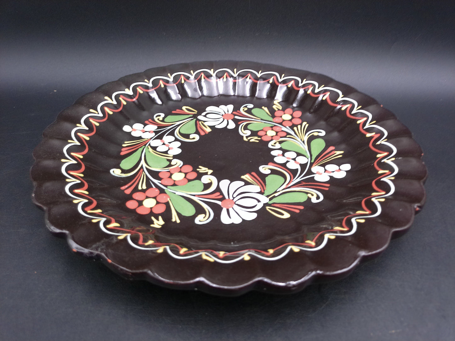 Colorful Hand Painted Plate Dish Bowl Floral Design Vintage